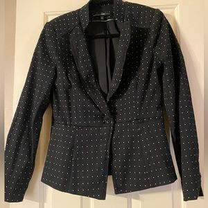WHBM Fitted Black w/Tiny White Diamonds Jacket Notched collar Single button Sz 8